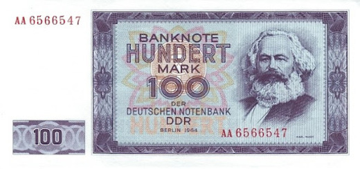 Карл Маркс на банкнотах 100 D-Mark