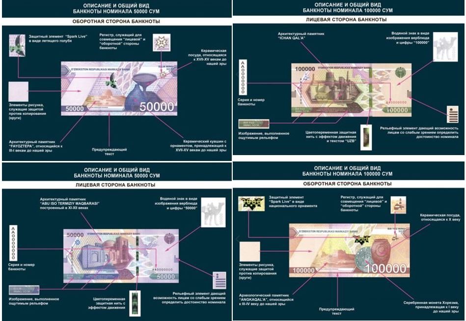 Узбекистан, новые 50000 и 100000 Сум