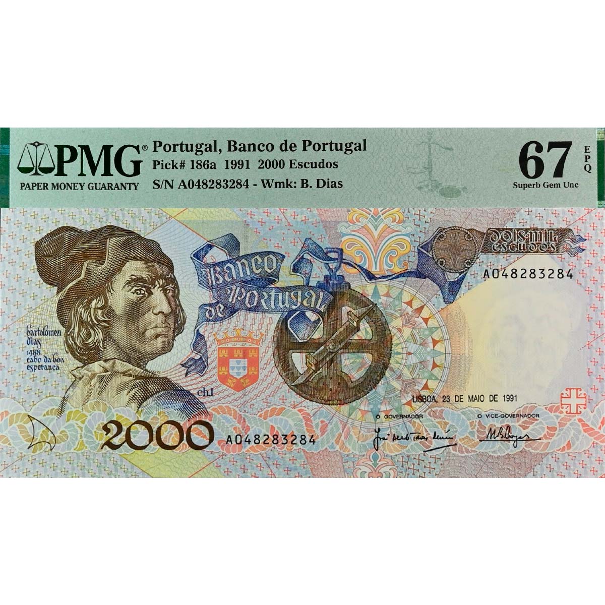 ПОРТУГАЛИЯ 2000 ЭСКУДО (PMG - GRADE 67) мини 1