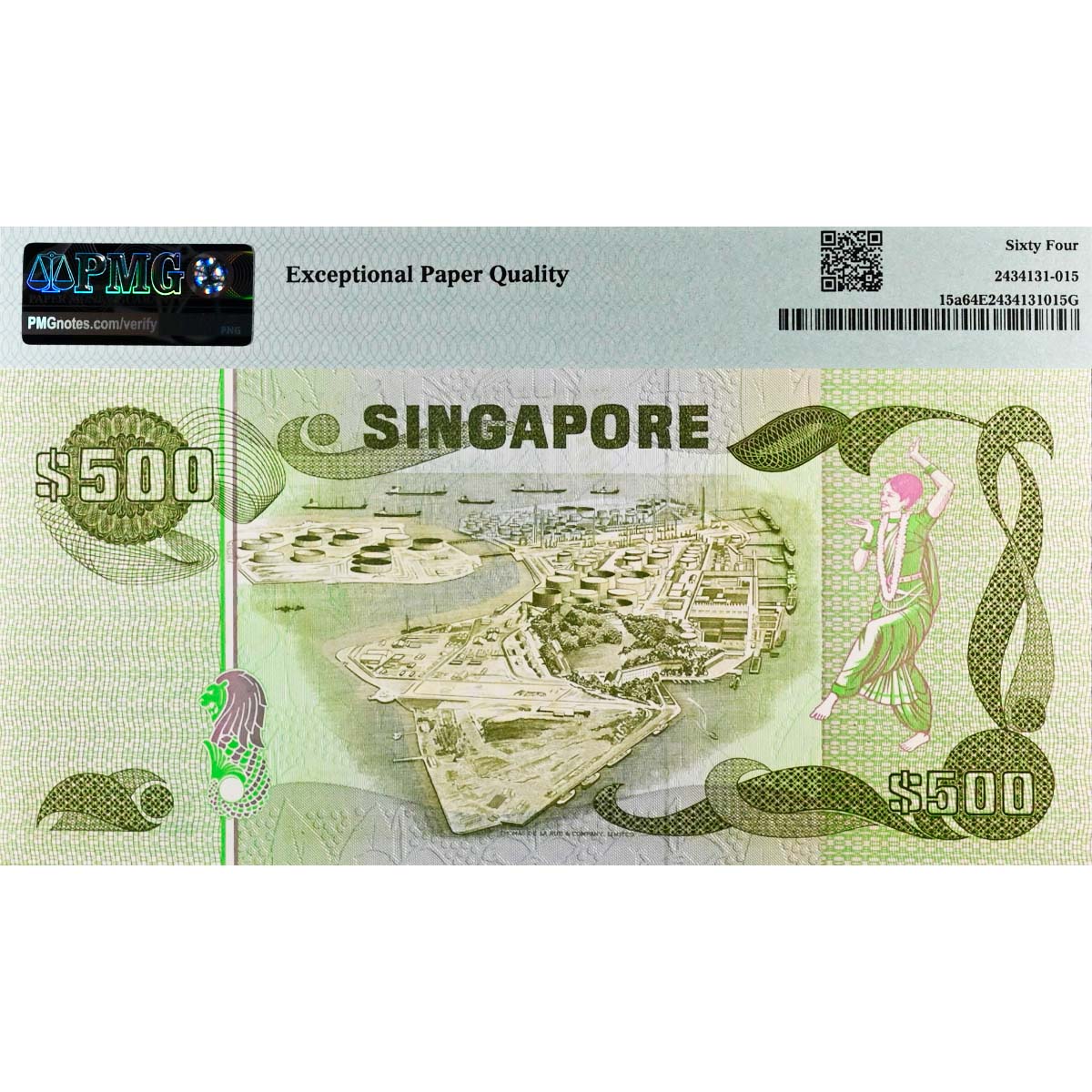 СИНГАПУР 500 ДОЛЛАРОВ (PMG - GRADE 64) #A/5 083148 мини 2