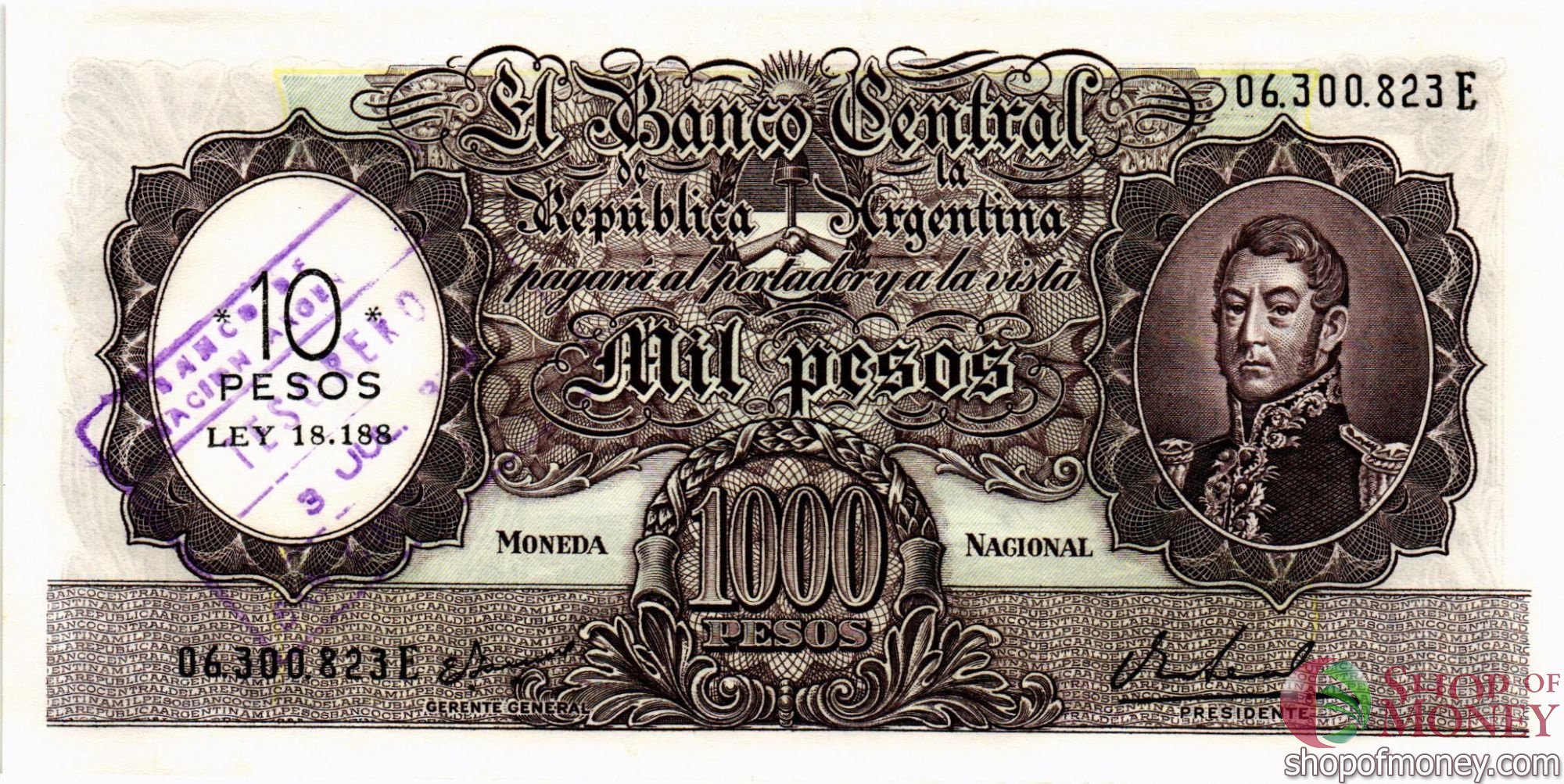 АРГЕНТИНА 10 ПЕСО (НАДПЕЧАТКА)