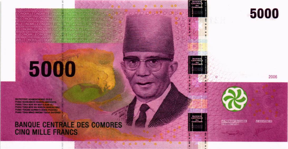 КОМОРСКИЕ ОСТРОВА 5000 ФРАНКОВ