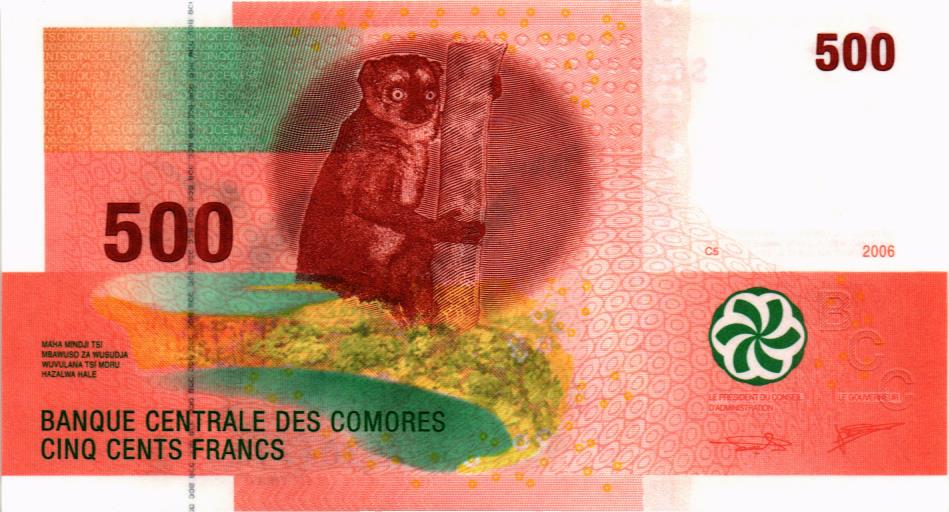 КОМОРСКИЕ ОСТРОВА 500 ФРАНКОВ мини 1