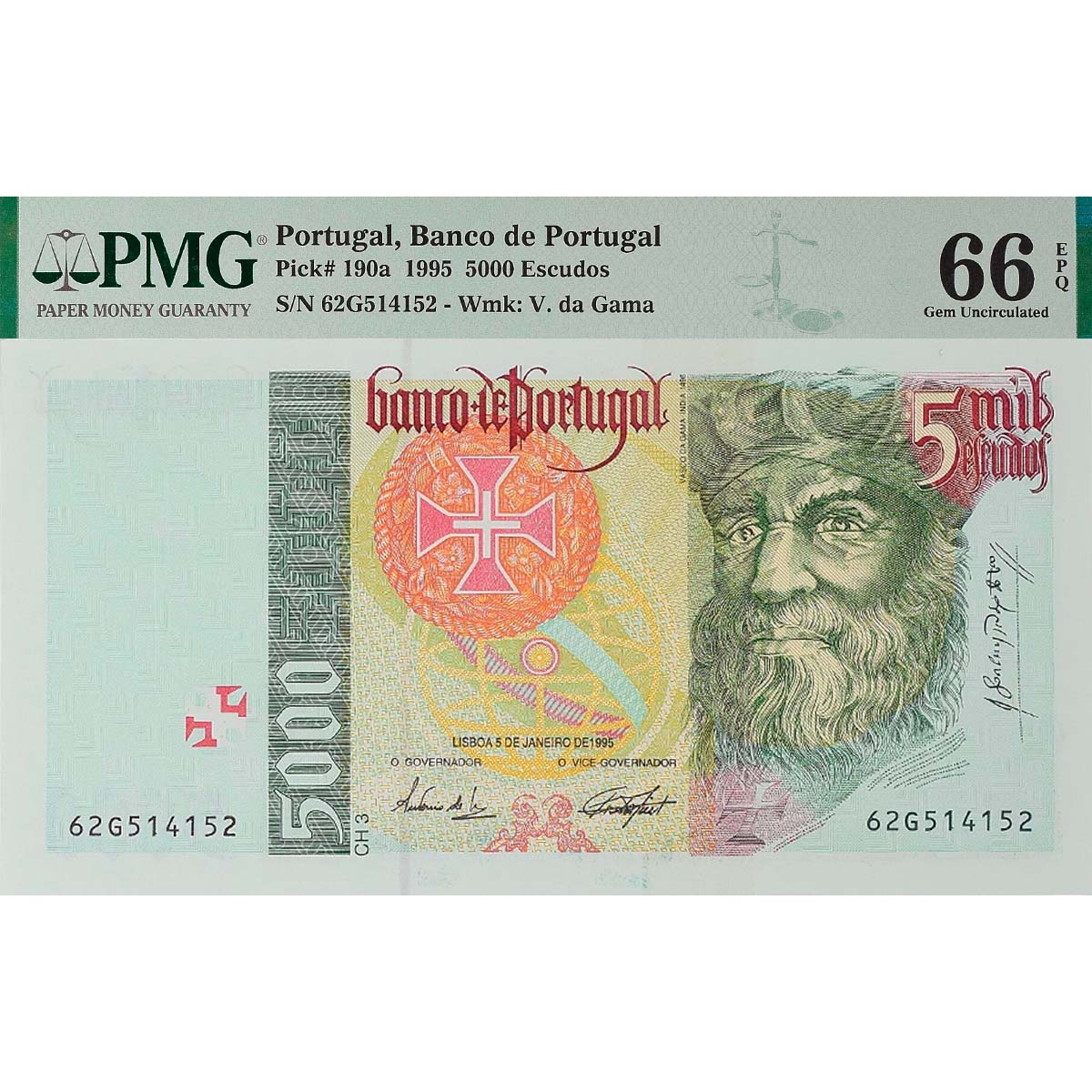 ПОРТУГАЛИЯ 5000 ЭСКУДО (PMG - GRADE 66) мини 1