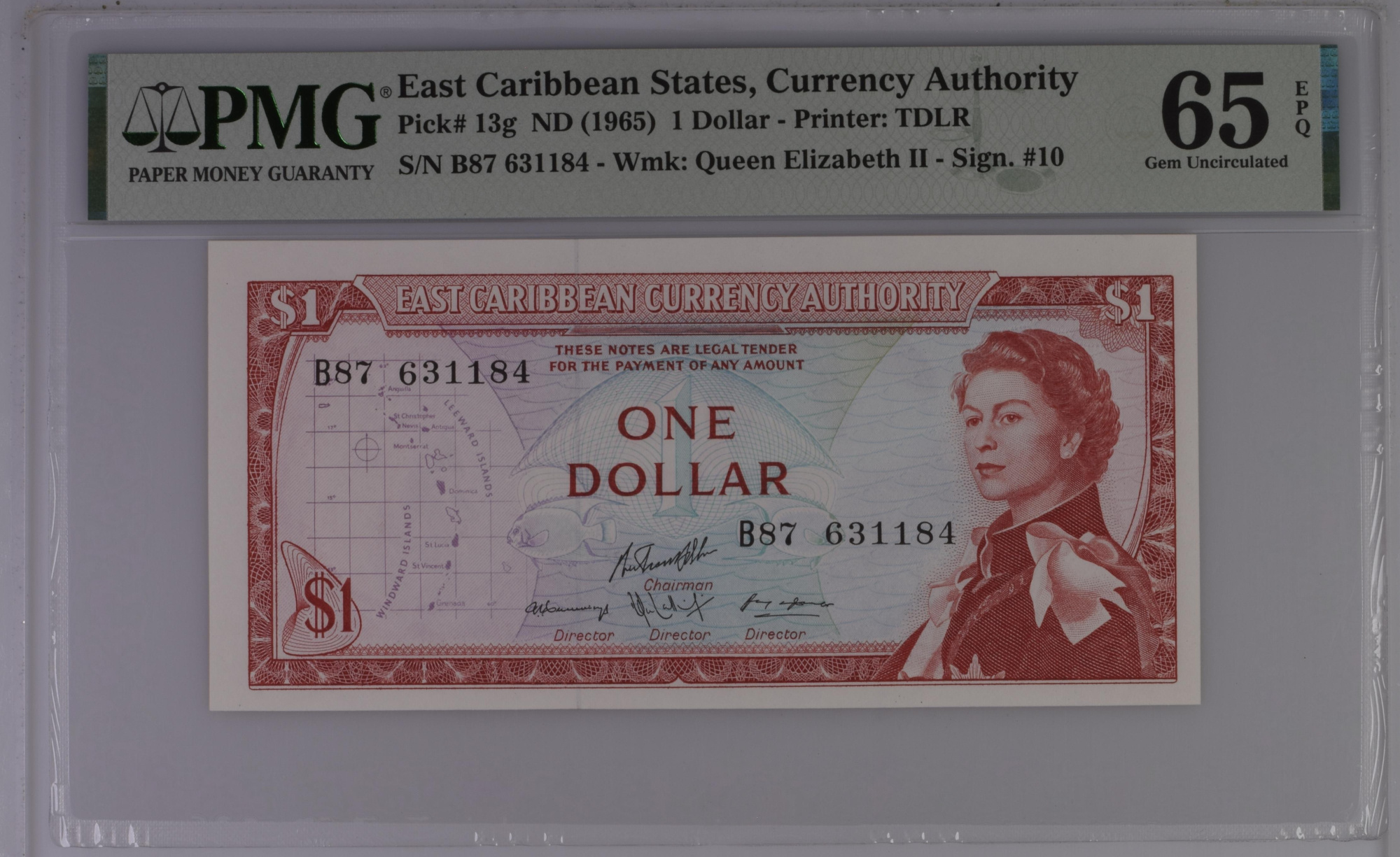 ВОСТОЧНЫЕ КАРИБЫ 1 ДОЛЛАР (PMG - GRADE 65)