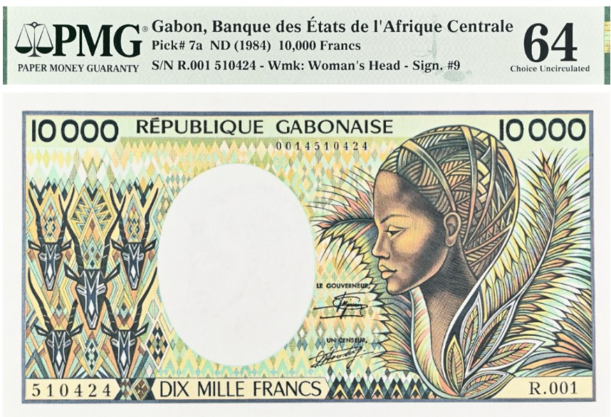 ГАБОН 10000 ФРАНКОВ (PMG - GRADE 64)