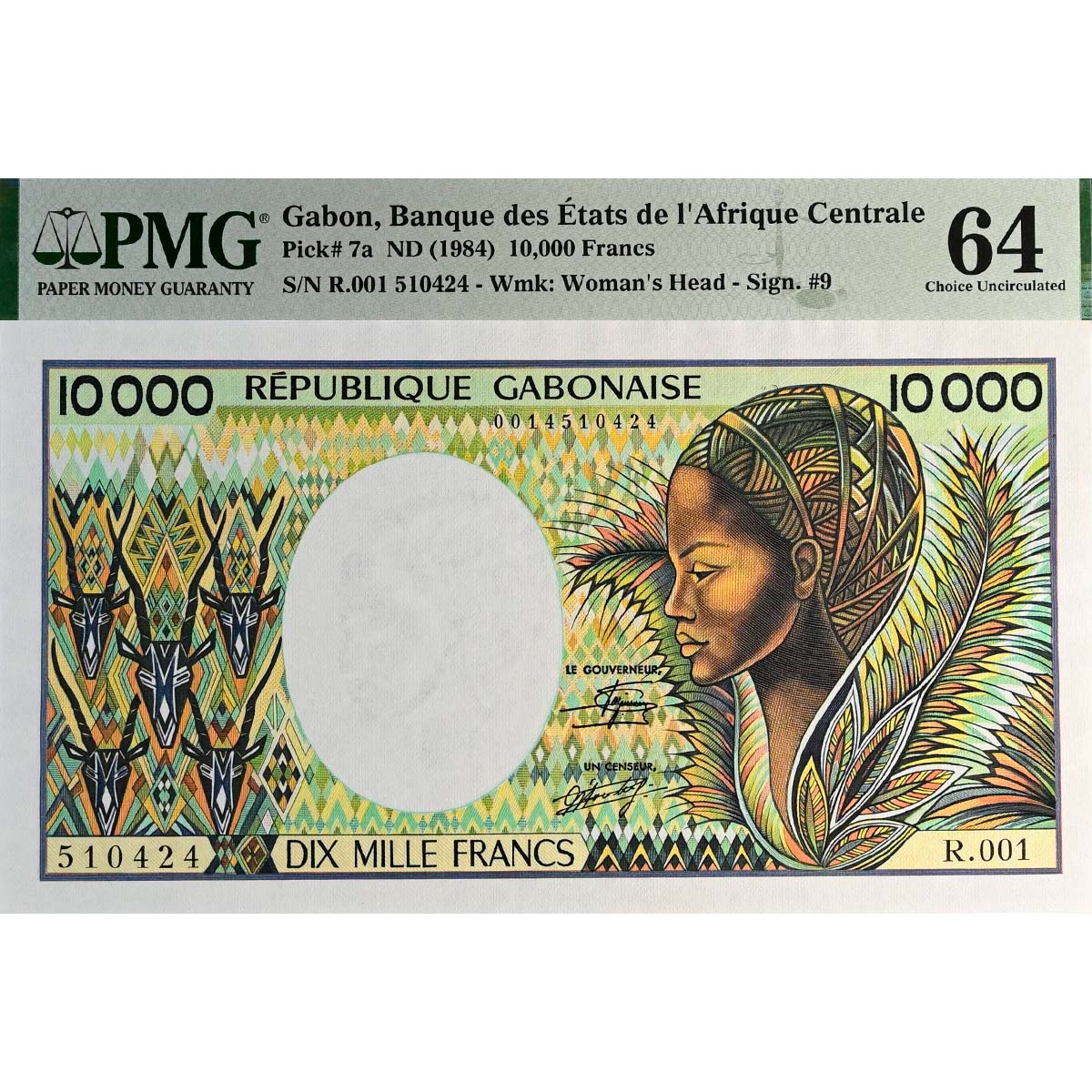 ГАБОН 10000 ФРАНКОВ (PMG - GRADE 64)
