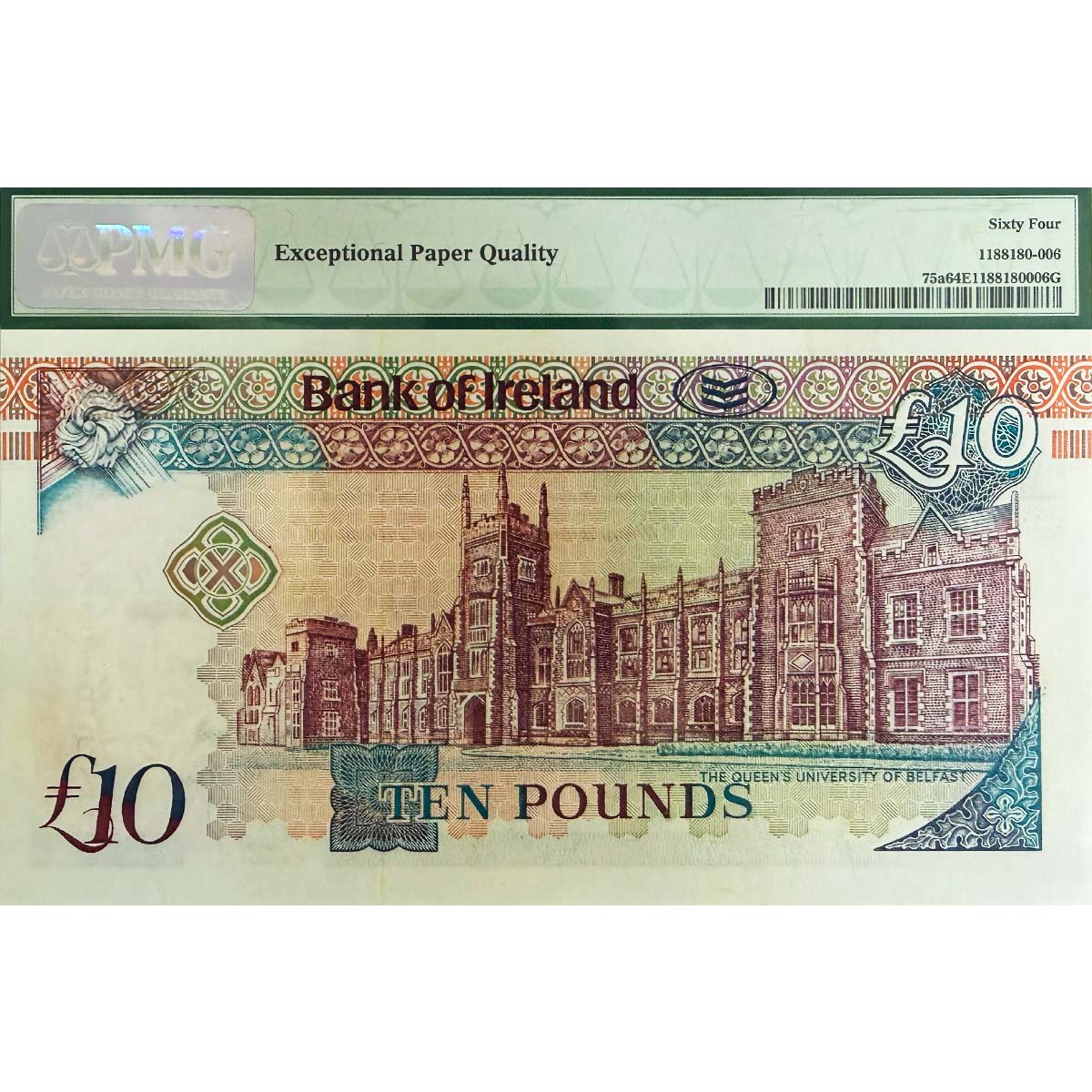 СЕВЕРНАЯ ИРЛАНДИЯ 10 ФУНТОВ (PMG - GRADE 64) мини 2