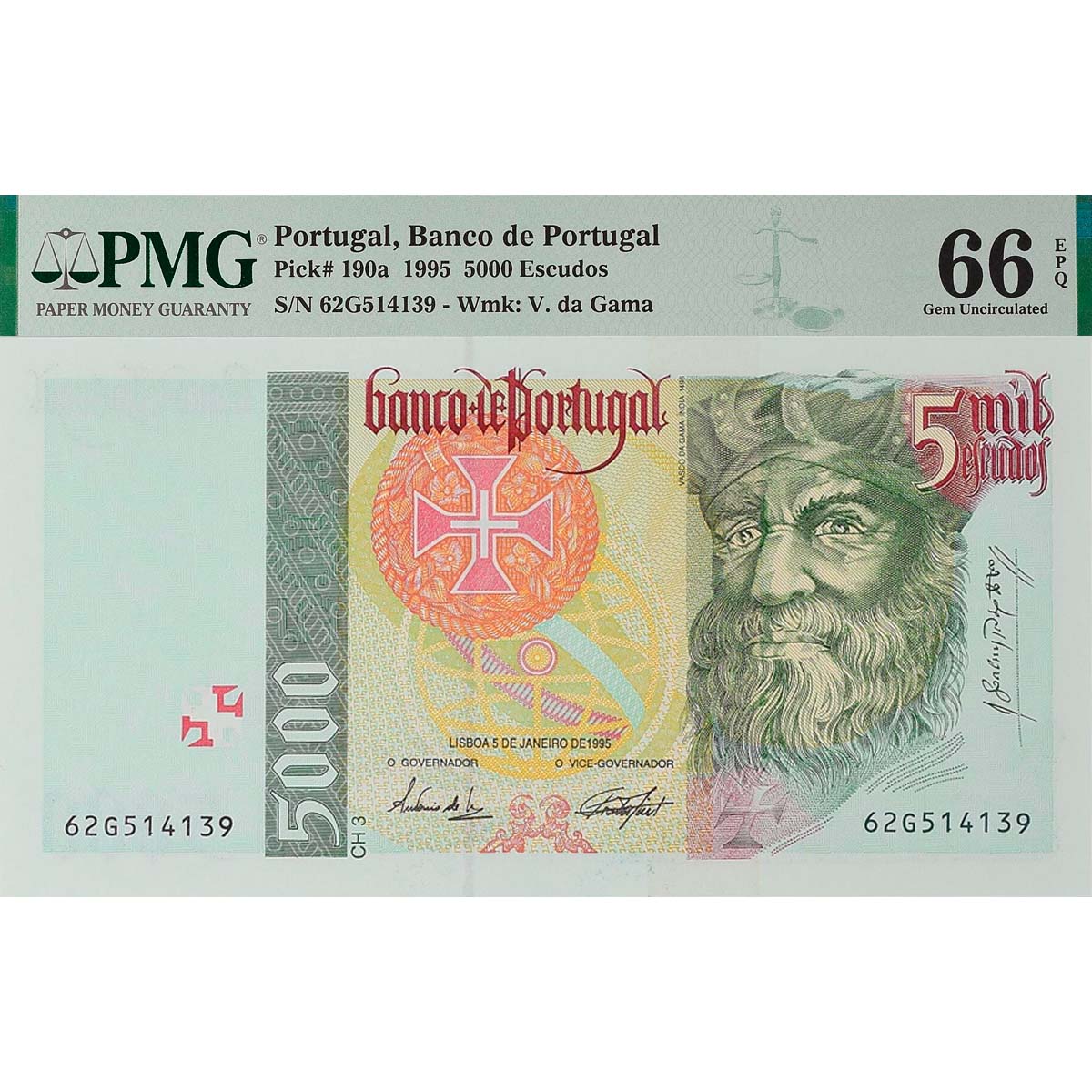 ПОРТУГАЛИЯ 5000 ЭСКУДО (PMG - GRADE 66) мини 1