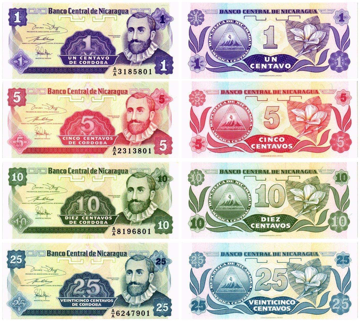 НИКАРАГУА НАБОР 1-5-10-25 ЦЕНТАВО