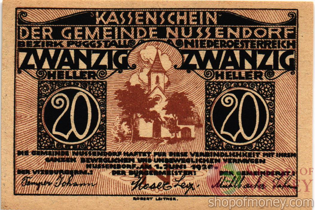 АВСТРИЯ 20 ХЕЛЛЕРОВ (НОТГЕЛЬД)