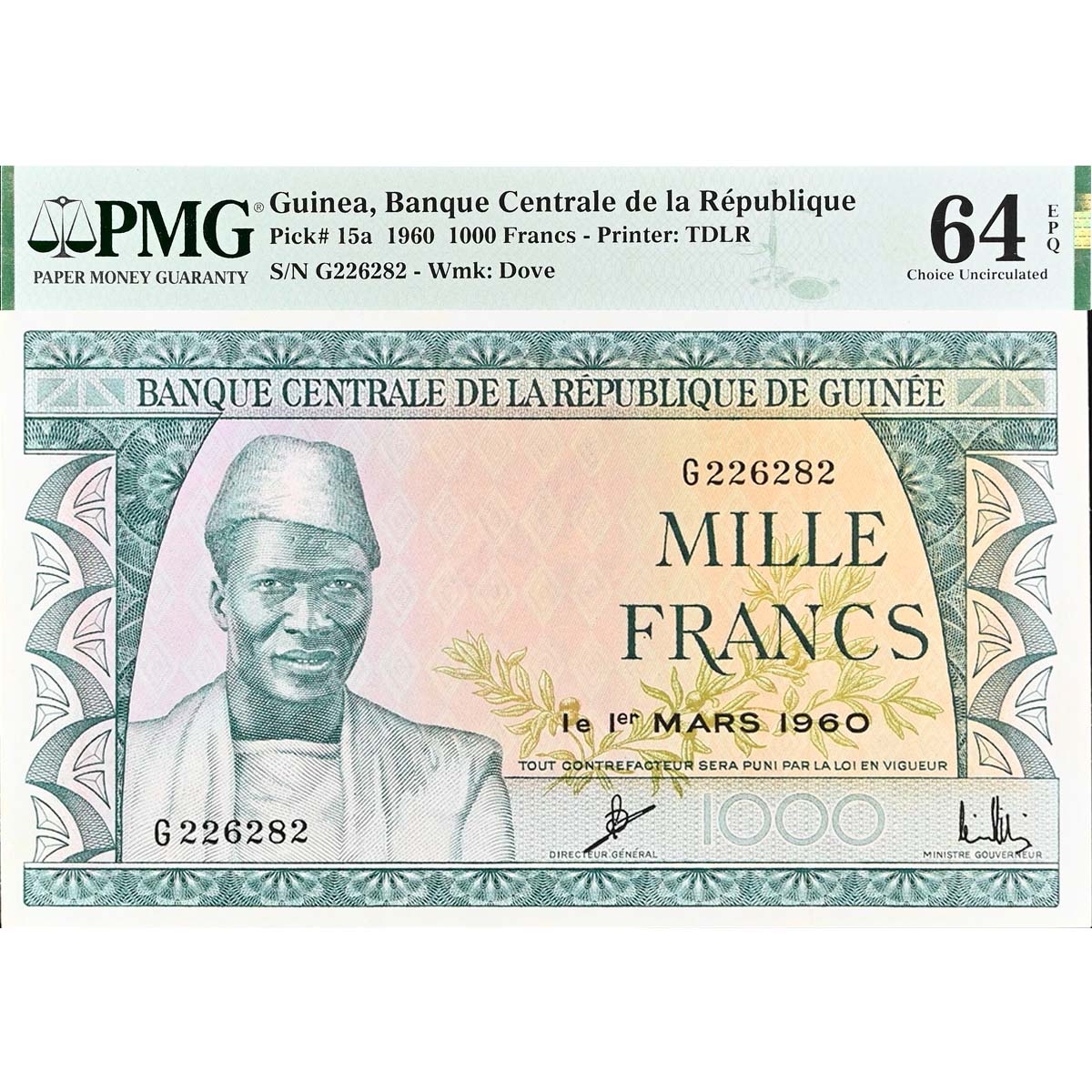 ГВИНЕЯ 1000 ФРАНКОВ (PMG - GRADE 64)