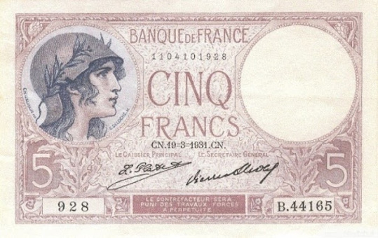 аверс 5-франковой боны