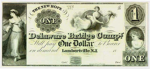 Частная банкнота в 1 доллар, выпущенная "Делавэр Бридж Компани" из Нью-Джерси в 1836-1841 годах