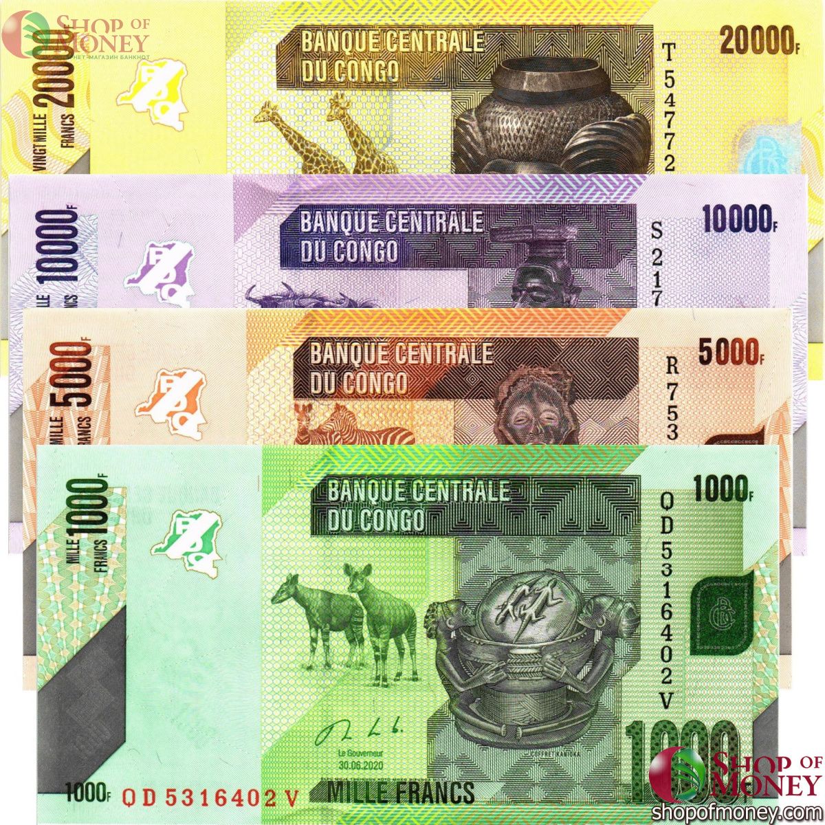 КОНГО ДР 20000-10000-5000-1000 ФРАНКОВ 1