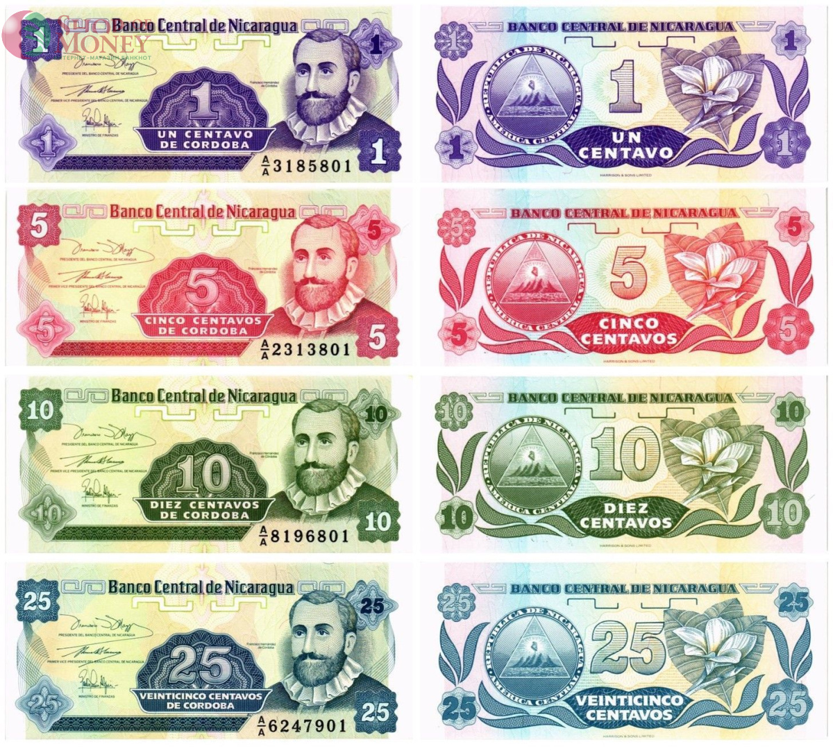 НИКАРАГУА НАБОР 1-5-10-25 ЦЕНТАВО 1