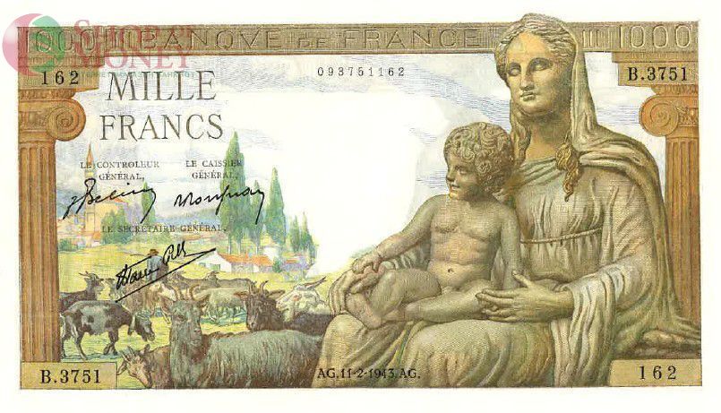 ФРАНЦИЯ 1000 ФРАНКОВ (БОГИНЯ ДЕМЕТРА) - ПРОКОЛ 1