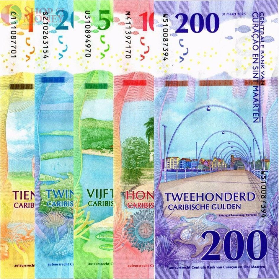 КЮРАСАО И СИНТ-МАРТЕН НАБОР 10-20-50-100-200 ГУЛЬДЕНОВ 2