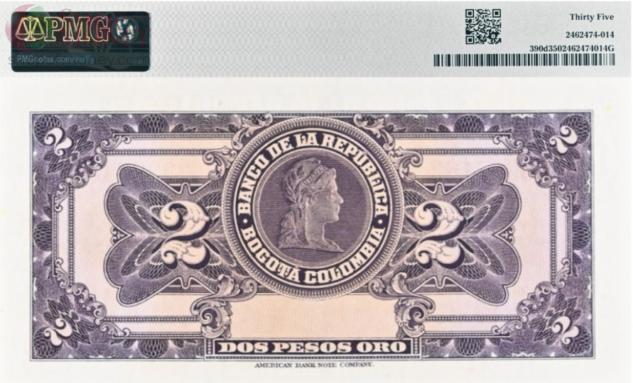 КОЛУМБИЯ 2 ПЕСО (PMG - GRADE 35) 2