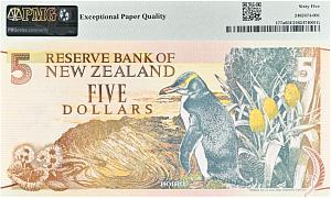 НОВАЯ ЗЕЛАНДИЯ 5 ДОЛЛАРОВ -AA- (PMG - GRADE 65) 2