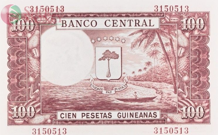 ЭКВАТОРИАЛЬНАЯ ГВИНЕЯ 100 ГВИНЕЙСКИХ ПЕСЕТ (PMG - GRADE 66) 4