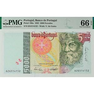 ПОРТУГАЛИЯ 5000 ЭСКУДО (PMG - GRADE 66) 1