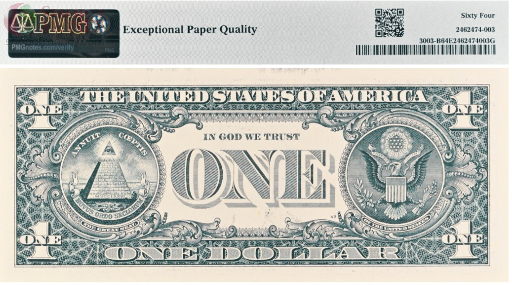 США 1 ДОЛЛАР (B - НЬЮ-ЙОРК - PMG - GRADE 64) #B02826778D 2