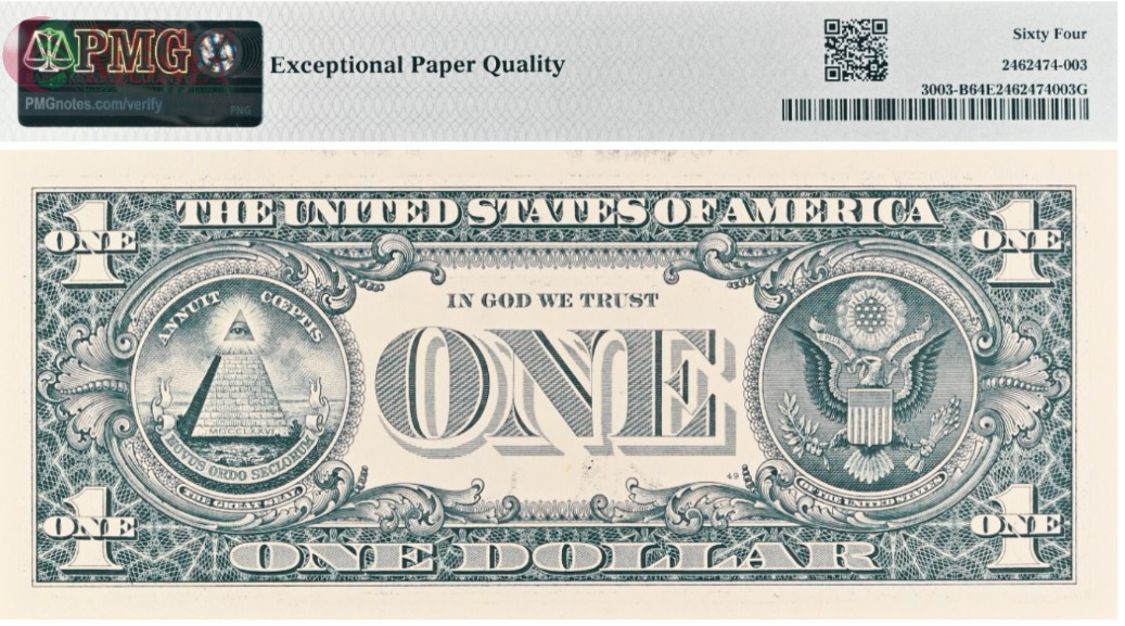 США 1 ДОЛЛАР (B - НЬЮ-ЙОРК - PMG - GRADE 64) #B02826778D 2