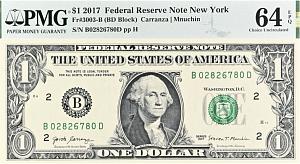 США 1 ДОЛЛАР B - НЬЮ-ЙОРК (PMG - GRADE 64) 1