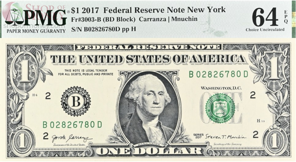 США 1 ДОЛЛАР (B - НЬЮ-ЙОРК - PMG - GRADE 64) #B02826780D 1