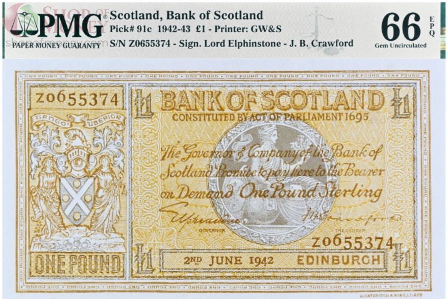 ШОТЛАНДИЯ 1 ФУНТ (PMG - GRADE 66) 1