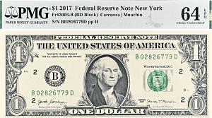 США 1 ДОЛЛАР B - НЬЮ-ЙОРК (PMG - GRADE 64) 1