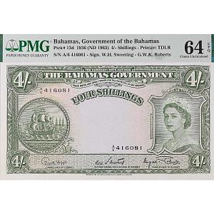 БАГАМСКИЕ ОСТРОВА 4 ШИЛЛИНГА (PMG - GRADE 64) 1