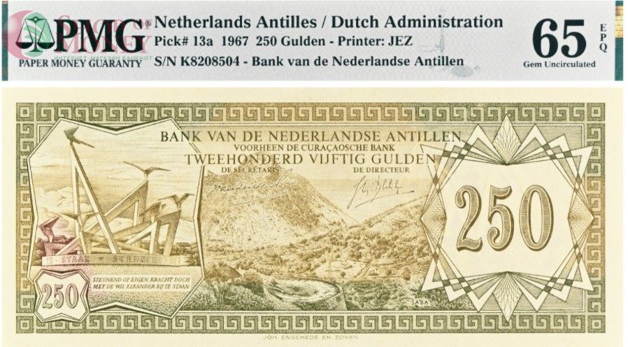 НИДЕРЛАНДСКИЕ АНТИЛЬСКИЕ ОСТРОВА 250 ГУЛЬДЕНОВ (PMG - GRADE 65) 1
