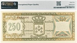 НИДЕРЛАНДСКИЕ АНТИЛЬСКИЕ ОСТРОВА 250 ГУЛЬДЕНОВ (PMG - GRADE 65) 2