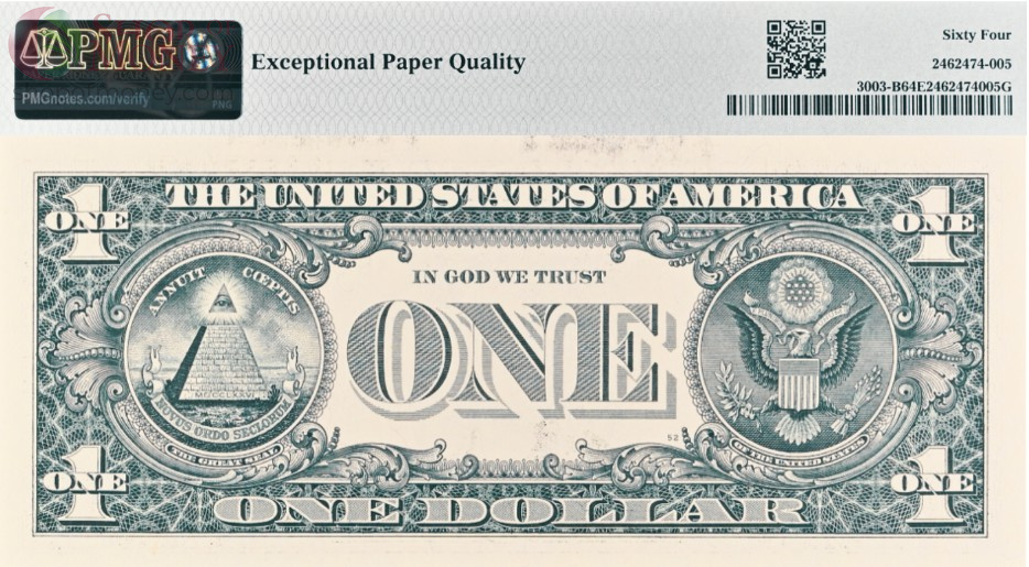 США 1 ДОЛЛАР (B - НЬЮ-ЙОРК - PMG - GRADE 64) #B02826780D 2