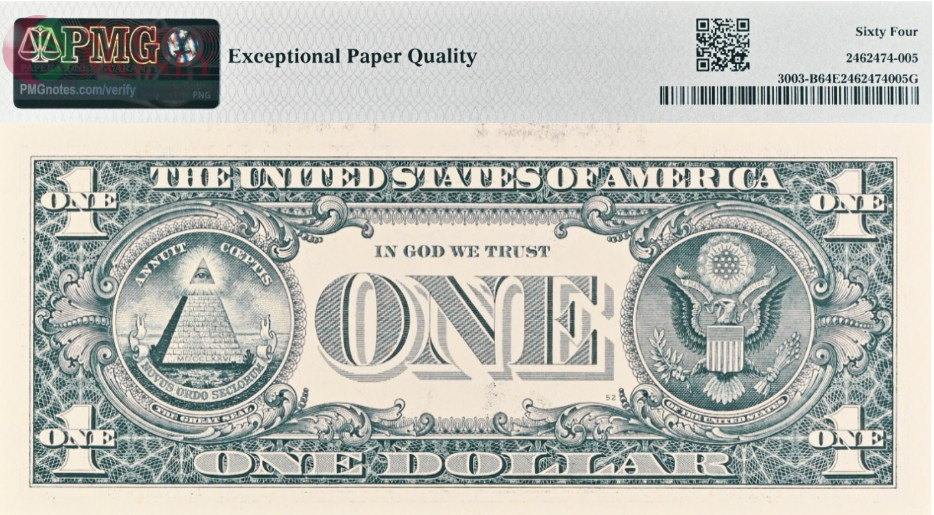 США 1 ДОЛЛАР (B - НЬЮ-ЙОРК - PMG - ГРЕЙД 64) #B02826780D 2