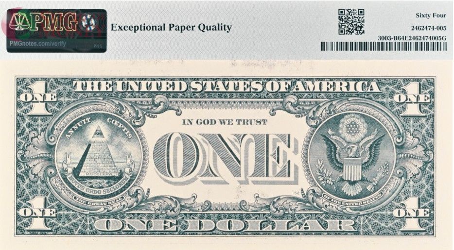 США 1 ДОЛЛАР (B - НЬЮ-ЙОРК - PMG - ГРЕЙД 64) #B02826780D 2