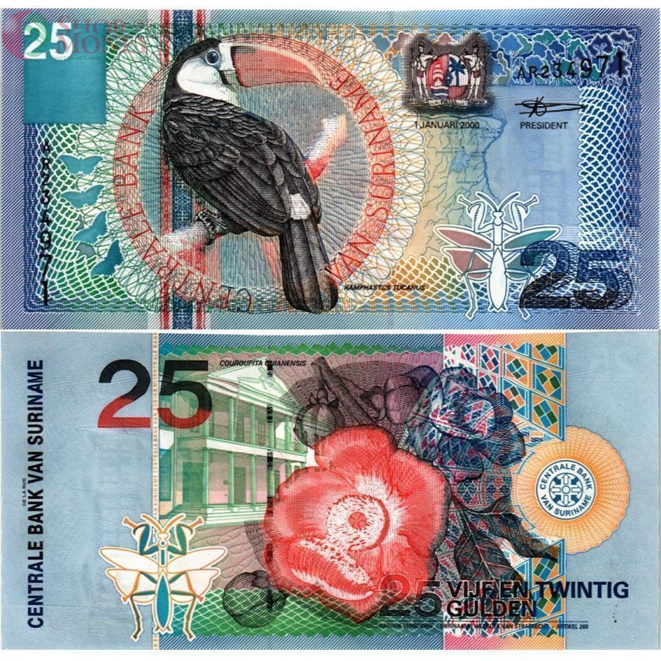 СУРИНАМ НАБОР 5 10 25 100 500 1000 ГУЛЬДЕНОВ 6