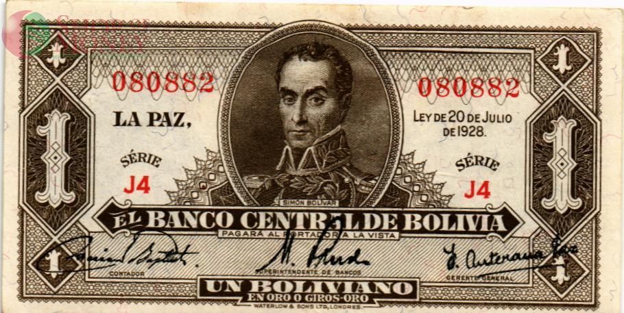 БОЛИВИЯ 1 БОЛИВИАНО (20.07.1928) 1