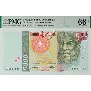 ПОРТУГАЛИЯ 5000 ЭСКУДО (PMG - GRADE 66) 1