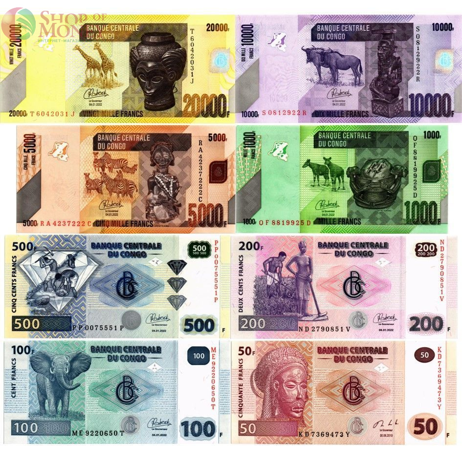 КОНГО ДР НАБОР 20000-10000-5000-1000-500-200-100-50 ФРАНКОВ 1