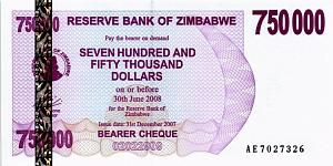 ЗИМБАБВЕ 750000 ДОЛЛАРОВ 1